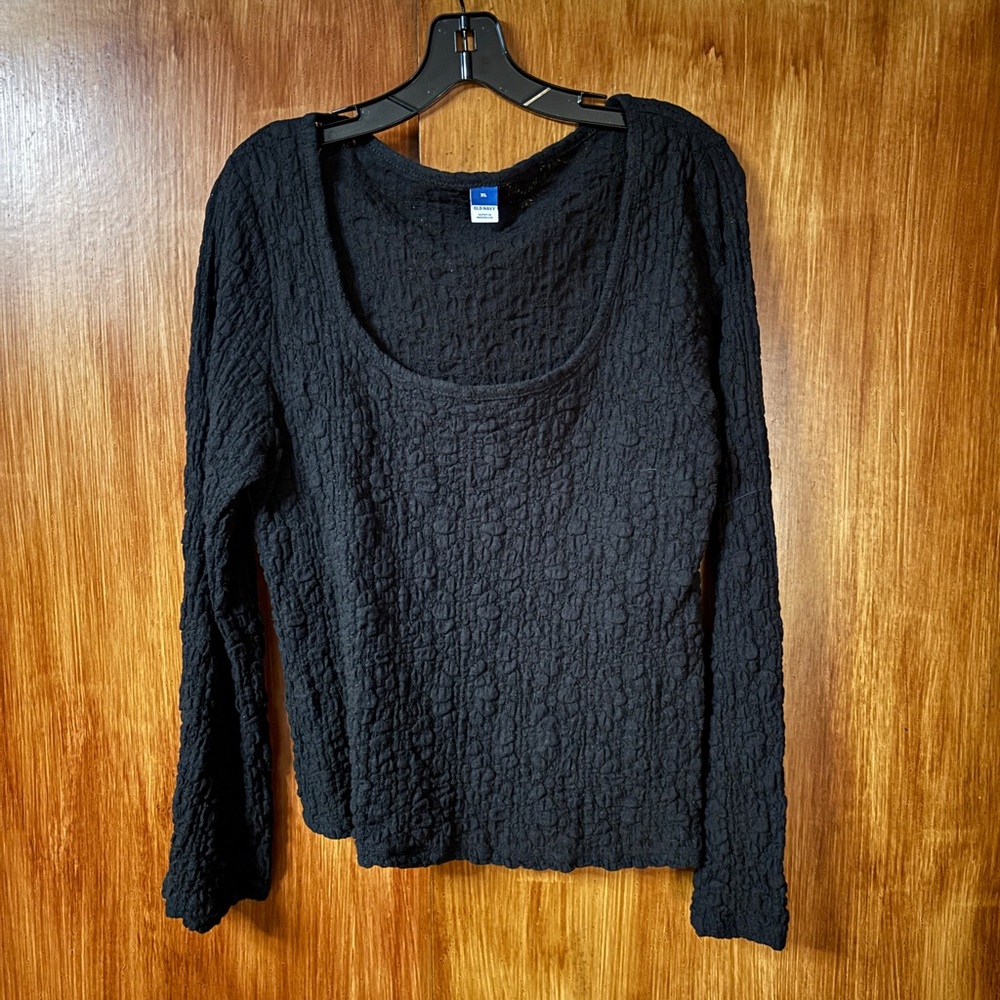 Old Navy Textured Floral Lace Scoop Neck Bell Sleeve Black Blouse | Women’s XL